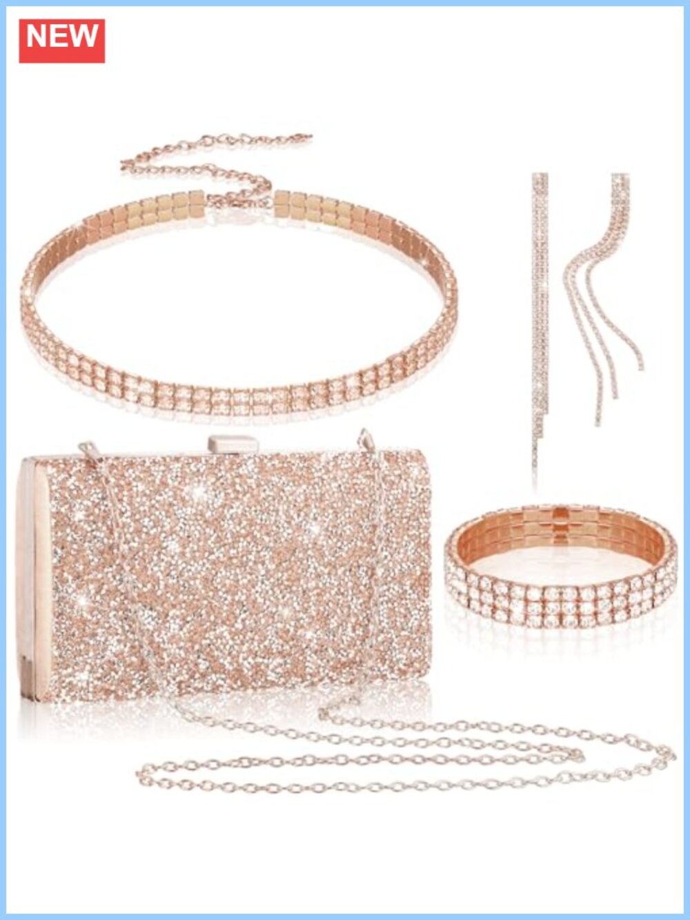 Rhinestone Clutch Purse & Jewelry Set 4 Pc Evening Bag Necklace Bracelet